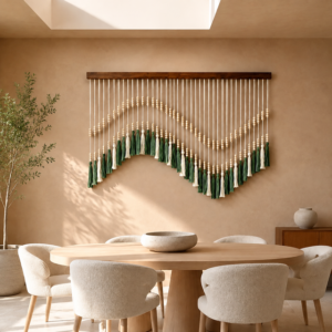 Large Macrame Wall Hanging with Wooden Beads – Boho Tassel Decor