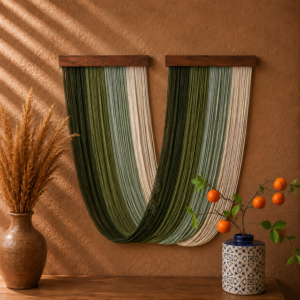Large Macrame Wall Hanging – Boho Cotton Cord & Natural Wood Decor