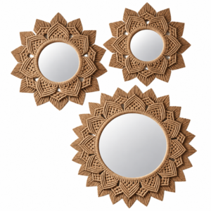 Macrame Wall Mirrors Set 3 Pieces – Cotton Yarn – 35, 25 & 20 CM